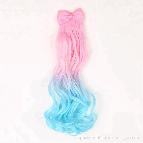 Kids Unicorn Faux Hair Barrette Clip Ombre Color Hair Extensions With Bowknot
